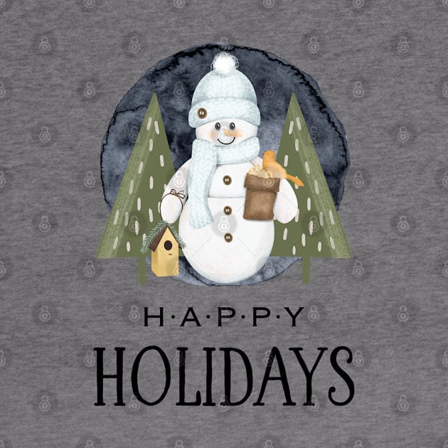 Happy Holidays (Cute Watercolor Snowman) by Whimsical Frank